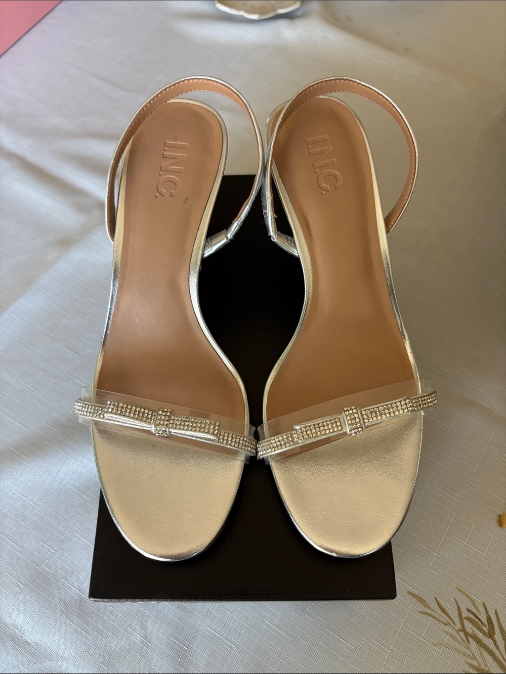 INC International Concepts Silver Rhinestone Bow Slingback Sandals
